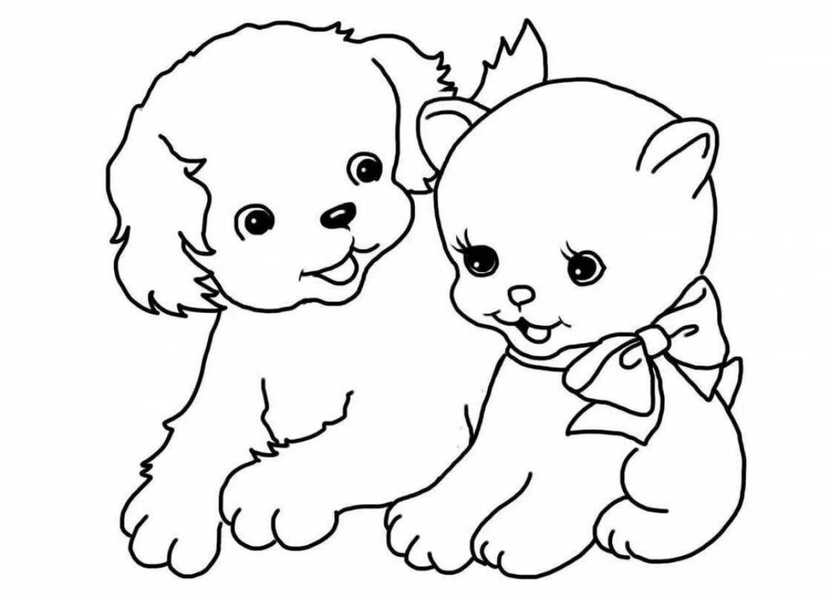 Coloring book shining cat and dog