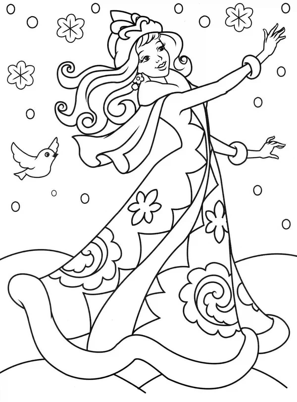Fairytale winter coloring for girls