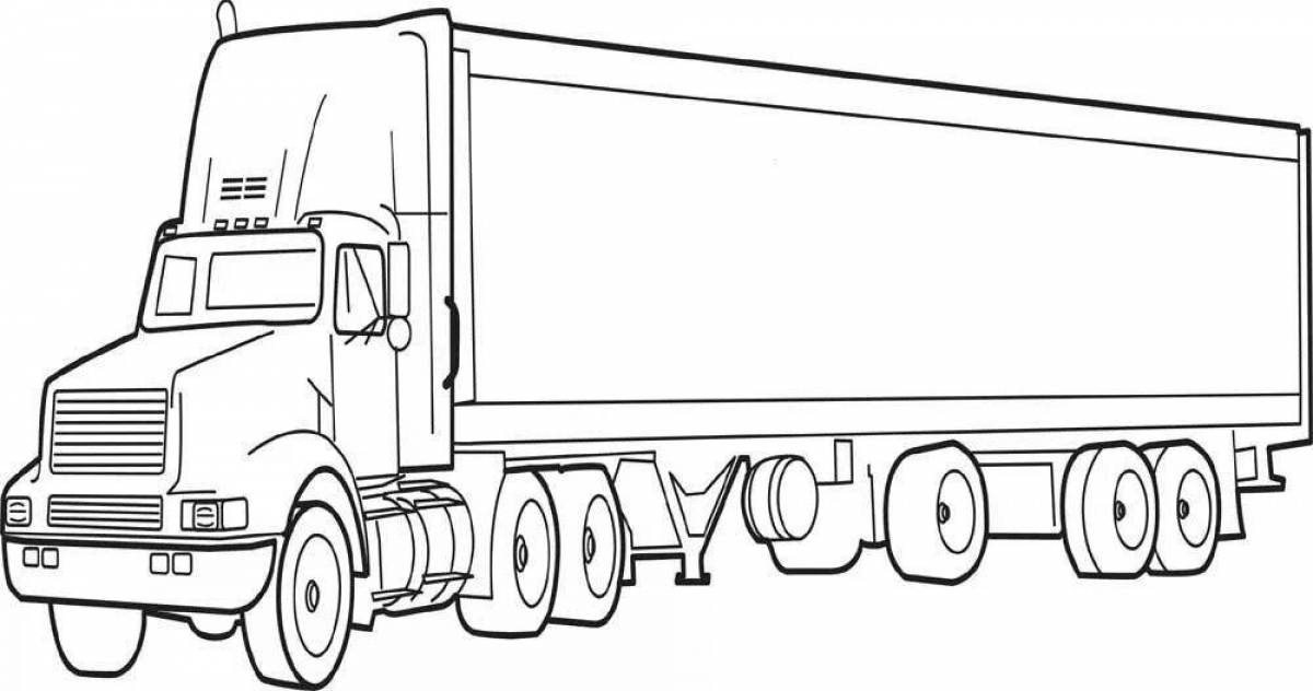 Раскраска большой грузовик с прицепом