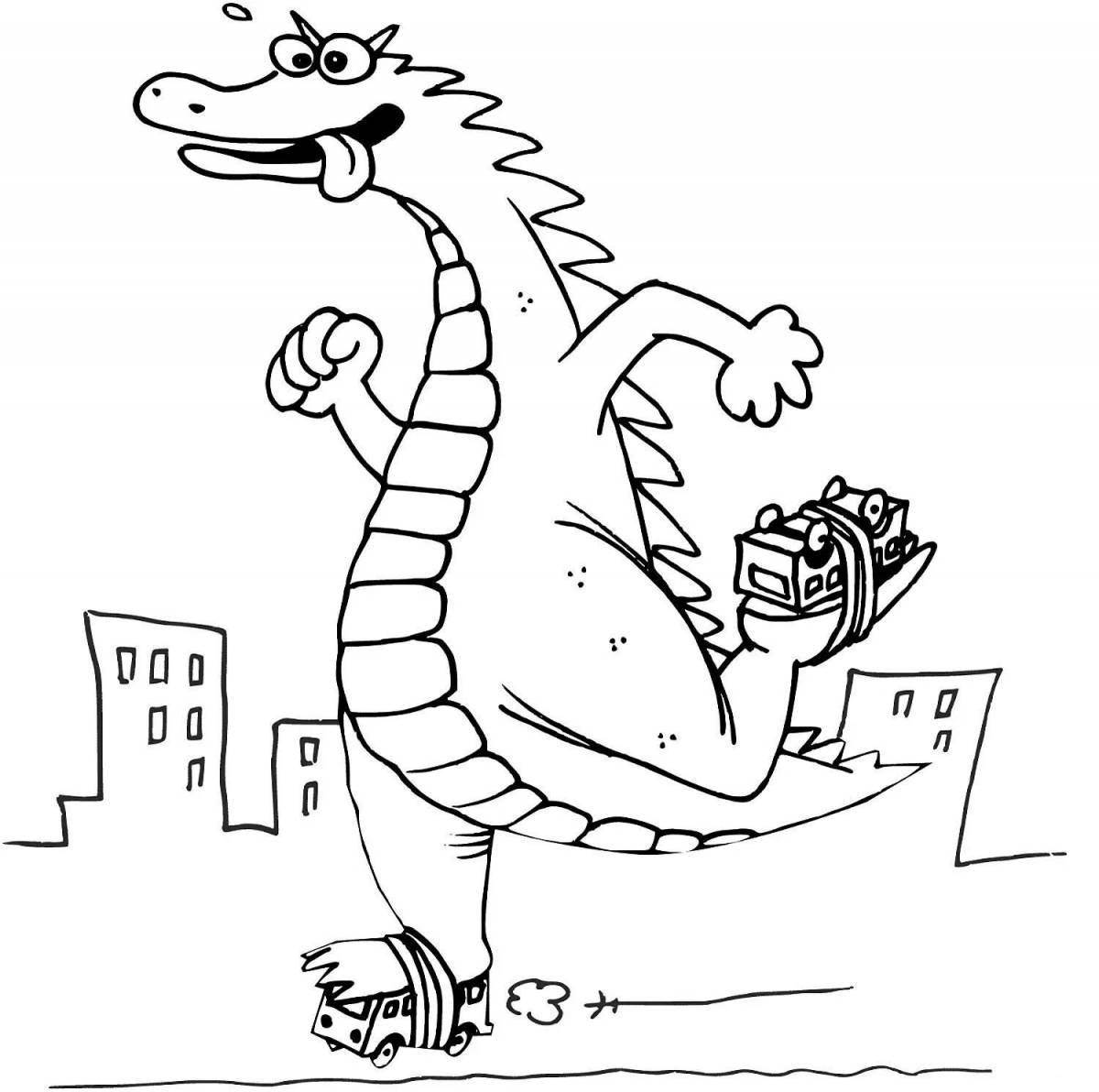 Colorful godzilla coloring page for kids