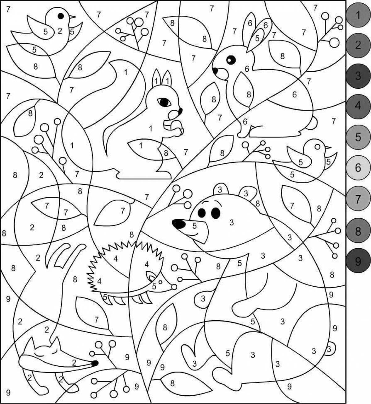 Bright coloring by numbers for children 5 years old