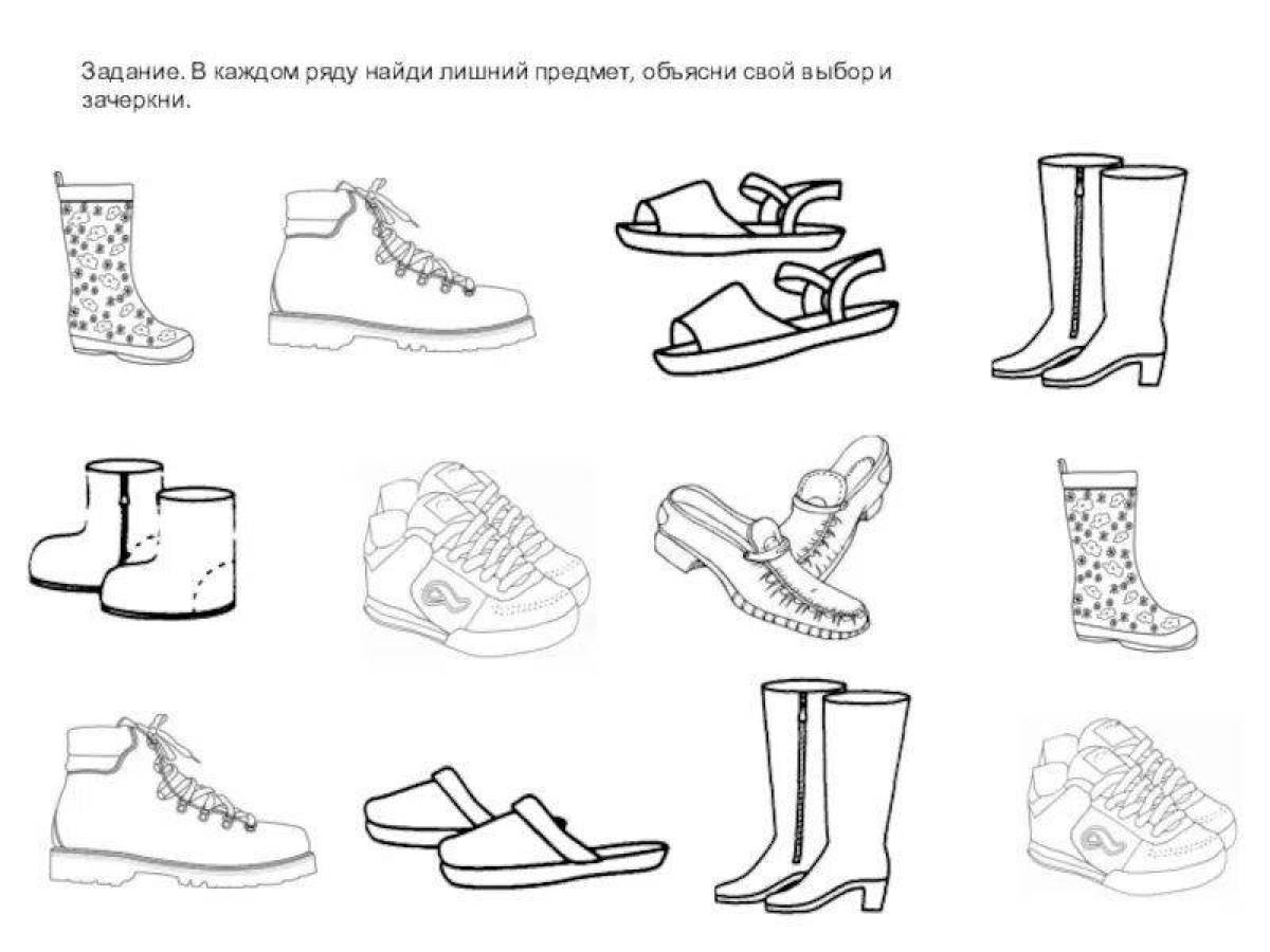 Coloring page stylish shoes for children 5-6 years old