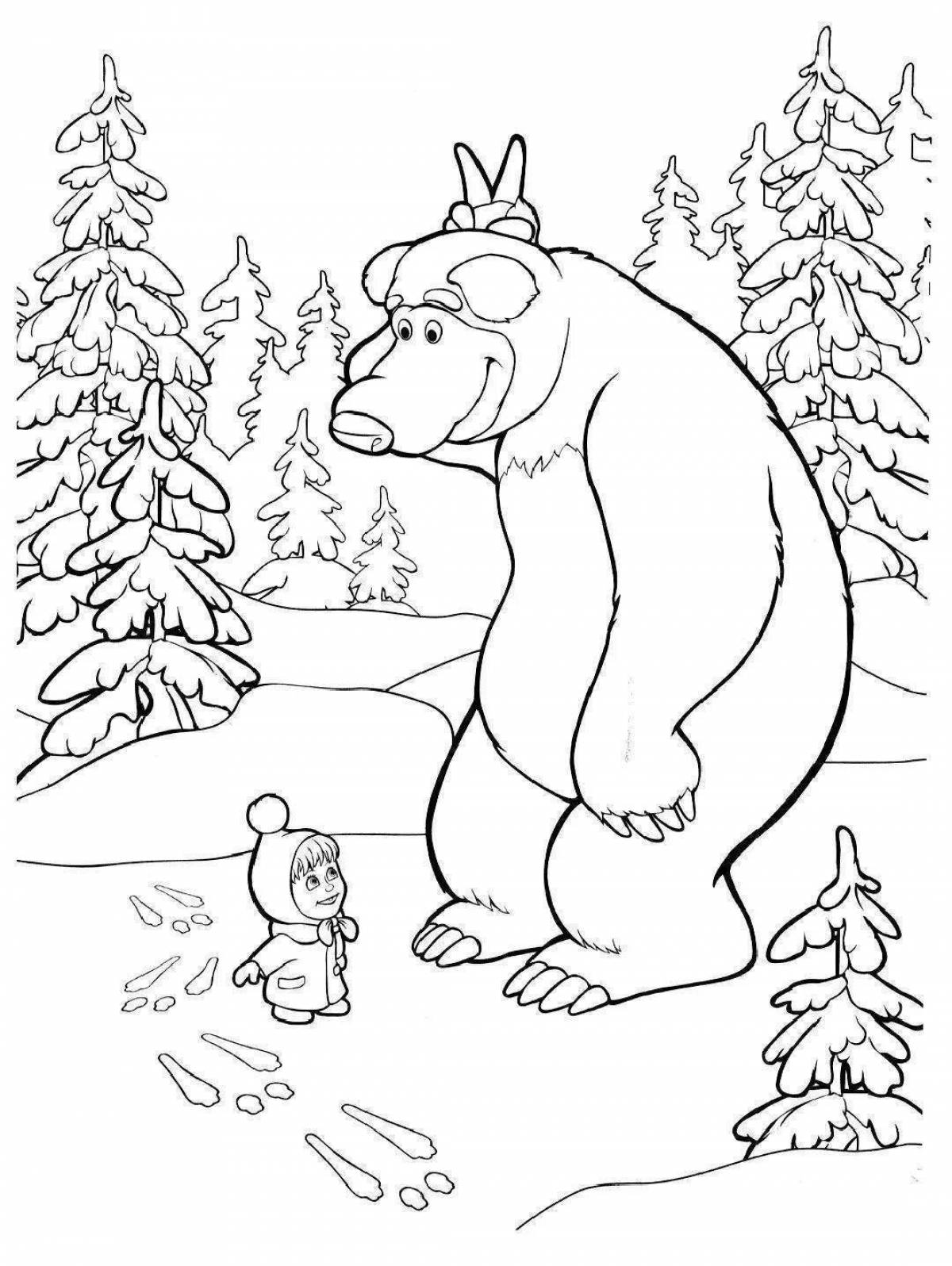 Bright Masha and the bear coloring pages for kids