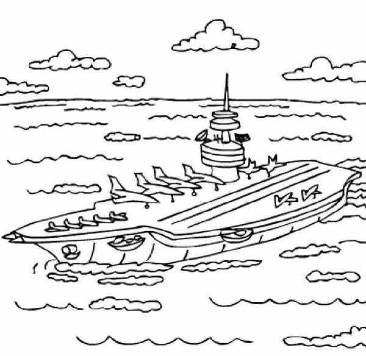 Large aircraft carrier coloring page