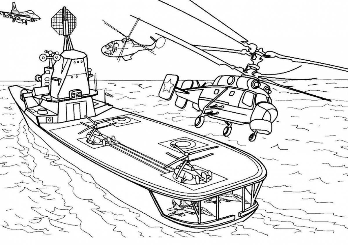 Exquisite aircraft carrier coloring page