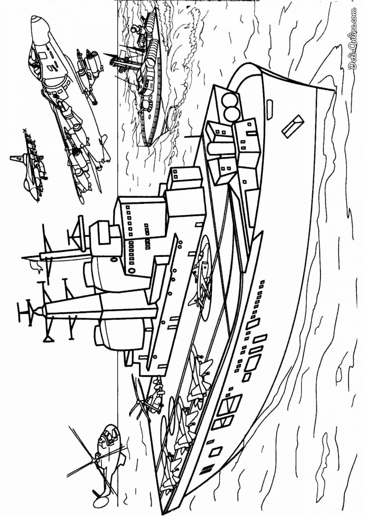 Brightly colored aircraft carrier coloring book