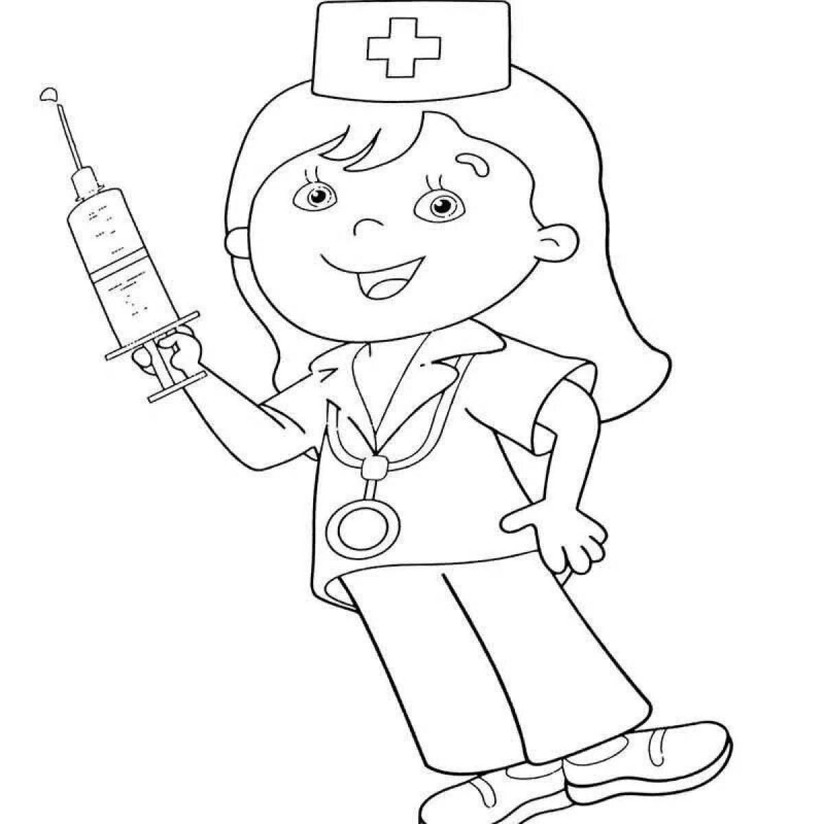 Coloring page excited nurse