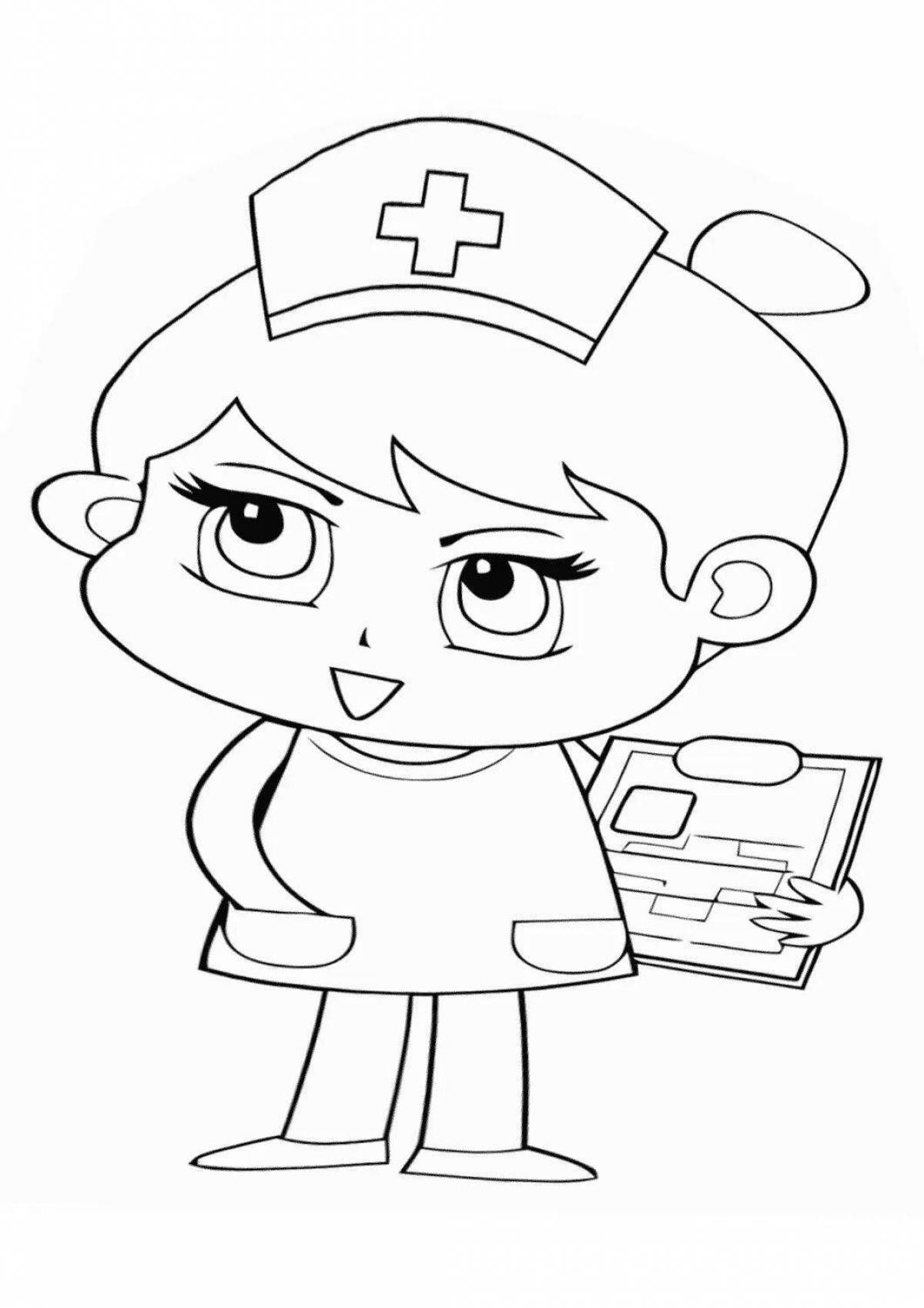 Coloring page admiring nurse