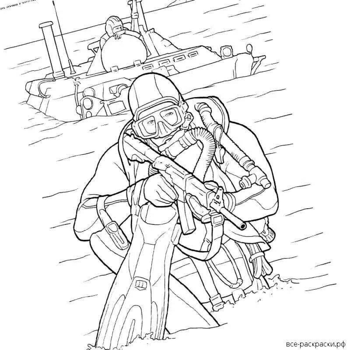 Coloring page brave Russian soldier
