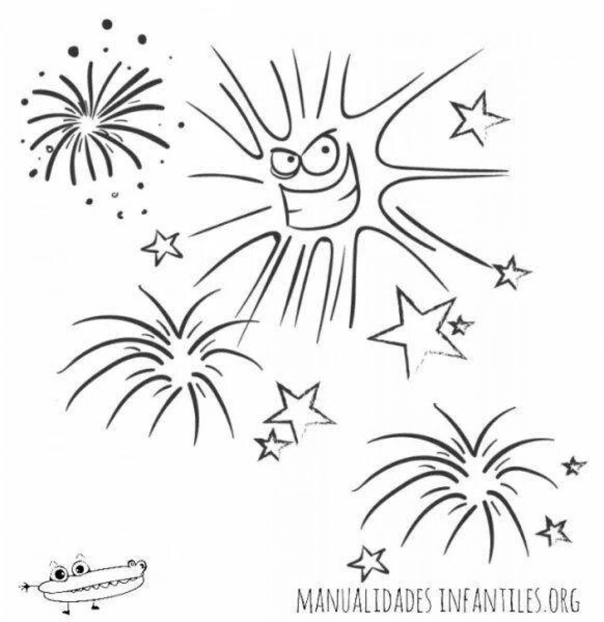 Coloring bright fireworks for children
