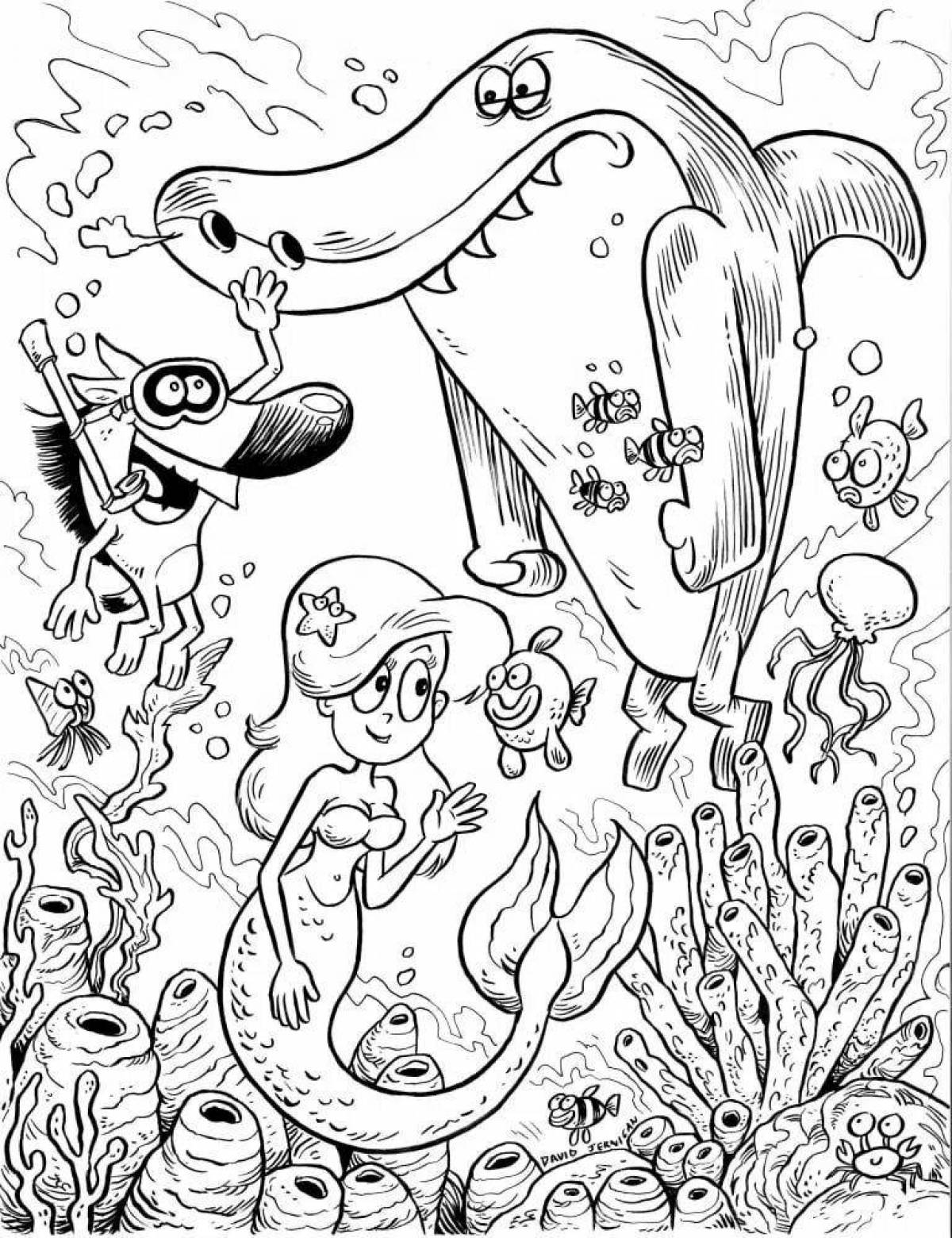 Colorful zig and sharko coloring page