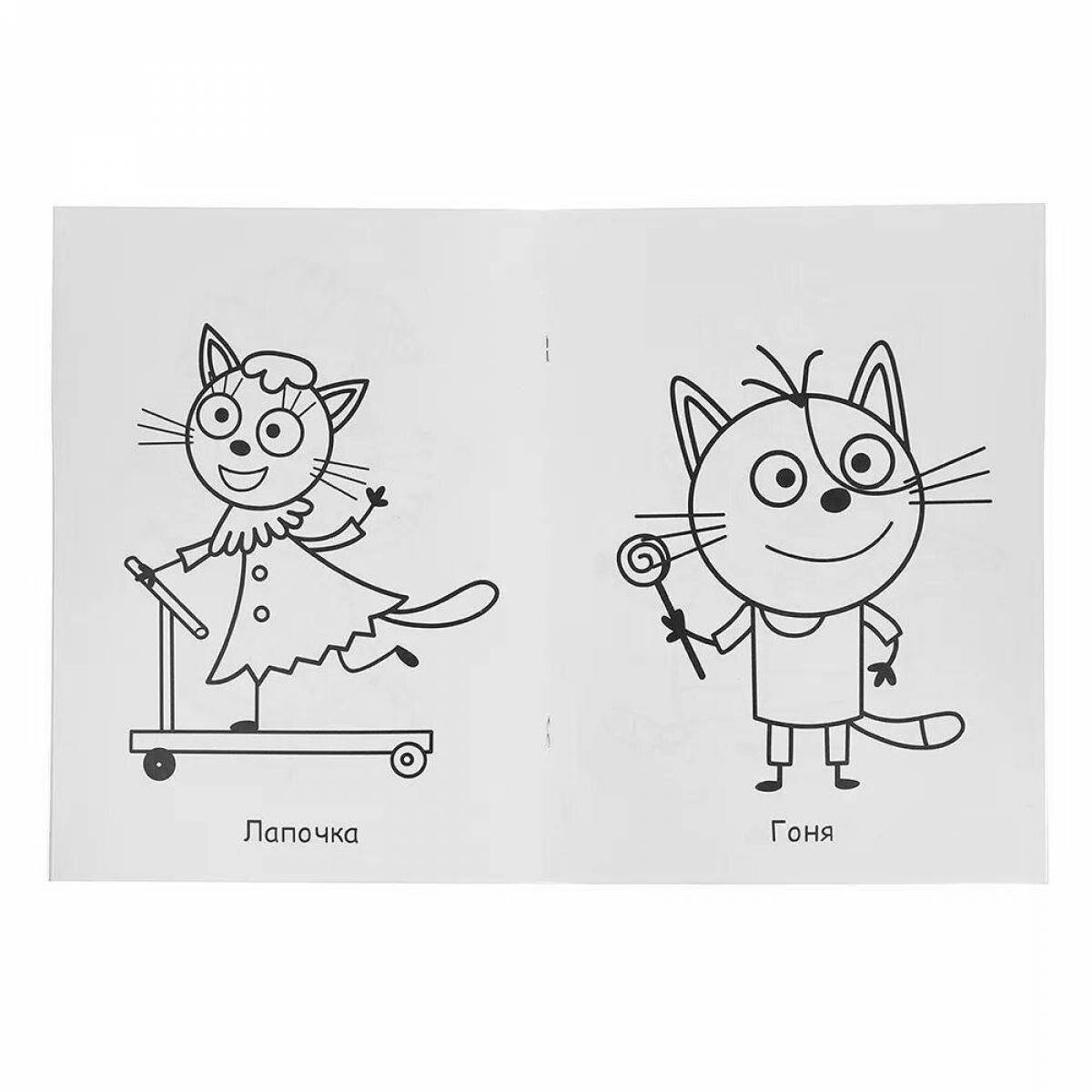 Naughty cute three cats coloring book