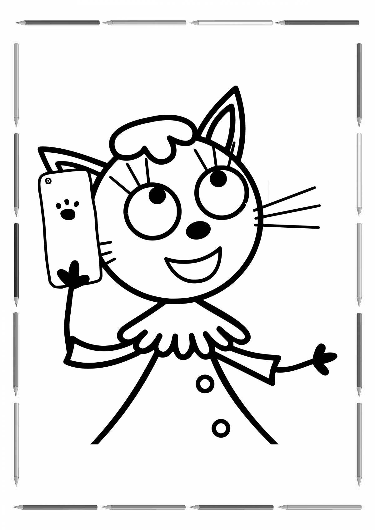 Three cats precious cute coloring pages