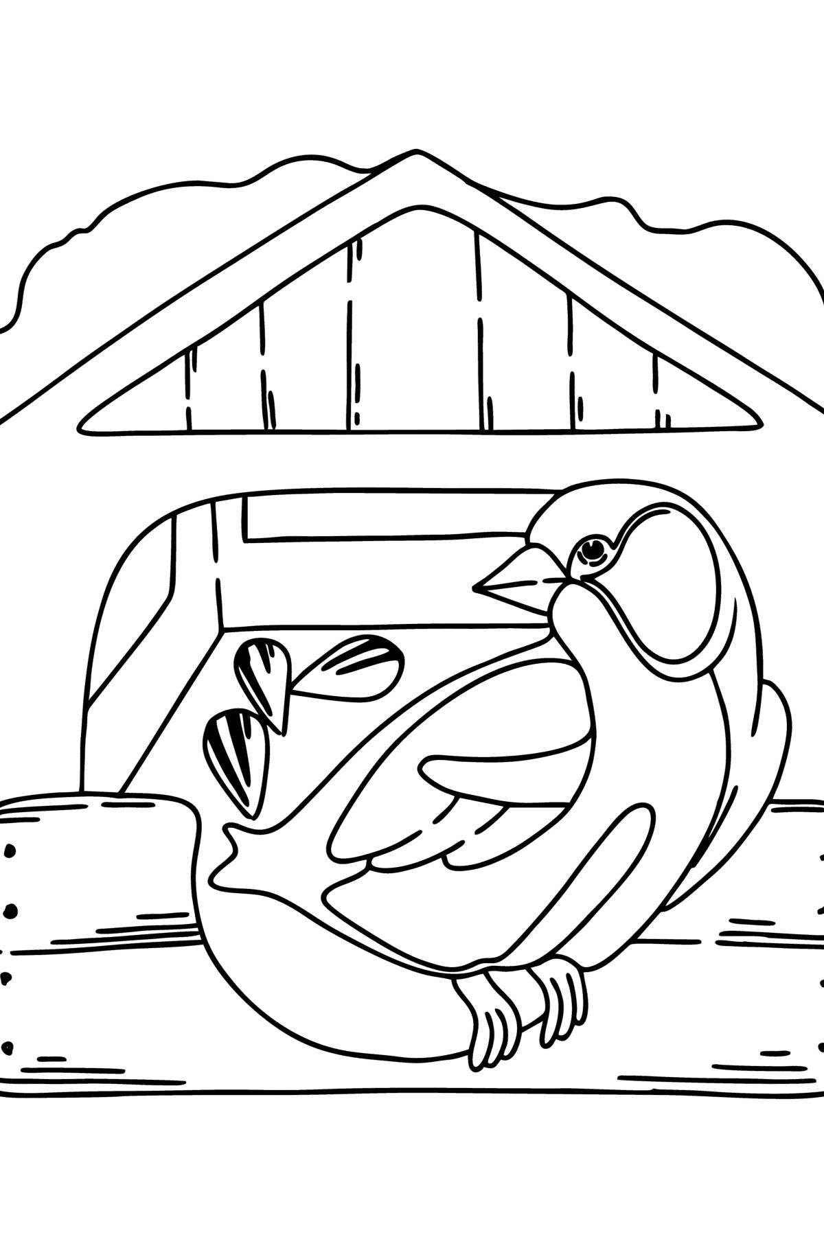 Colorful bird feeder coloring page for 3-4 year olds