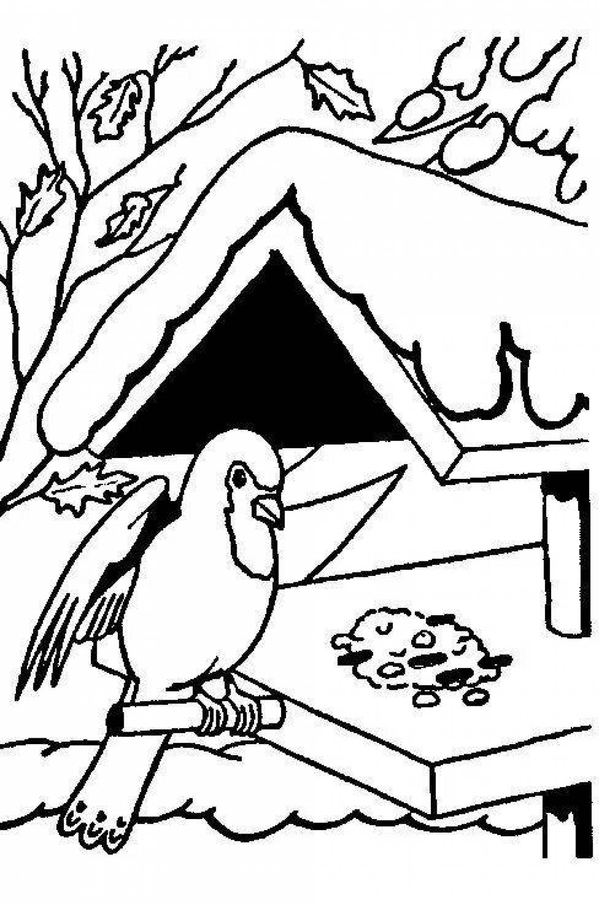 Adorable bird feeder coloring page for juniors