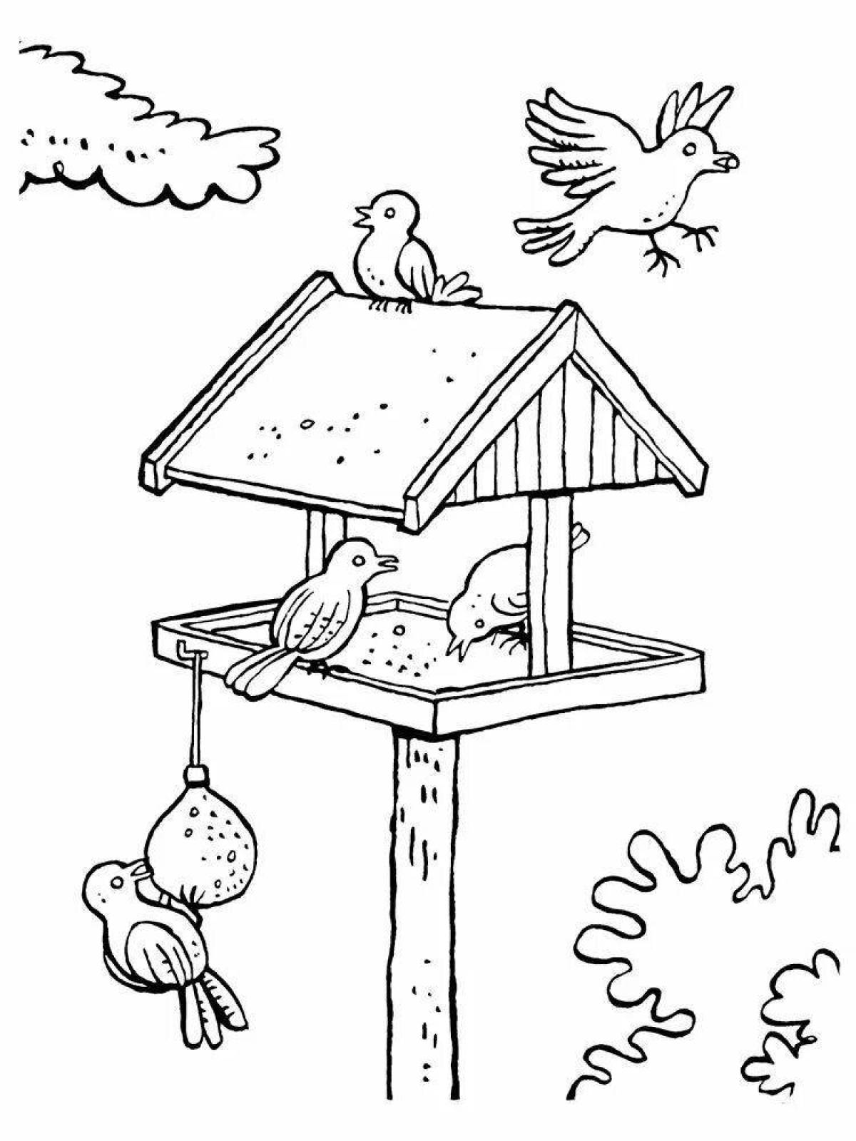 Выдающаяся страница раскраски кормушка для птиц для маленьких детей