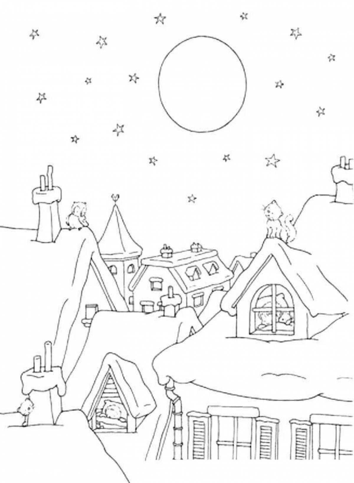 Starry night coloring page