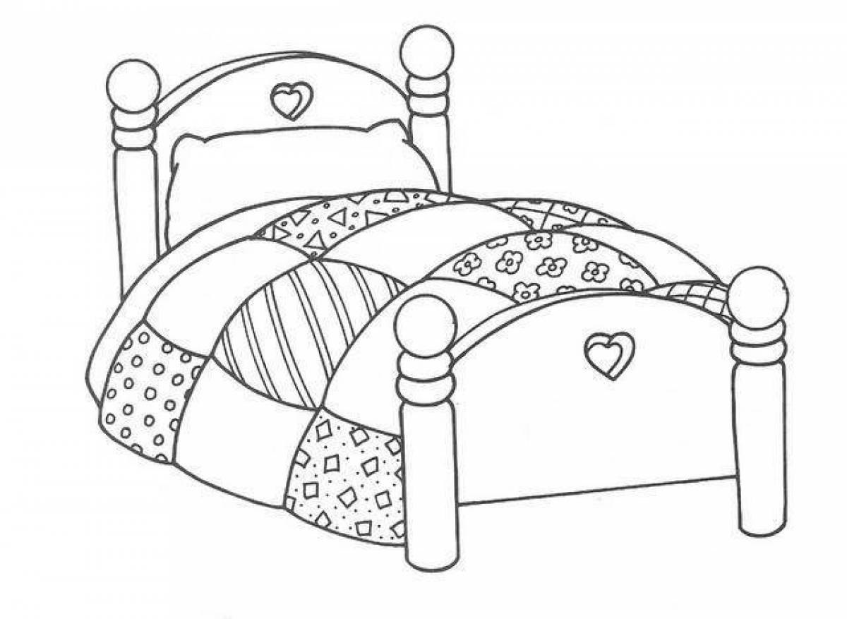 Раскраска уютная кроватка