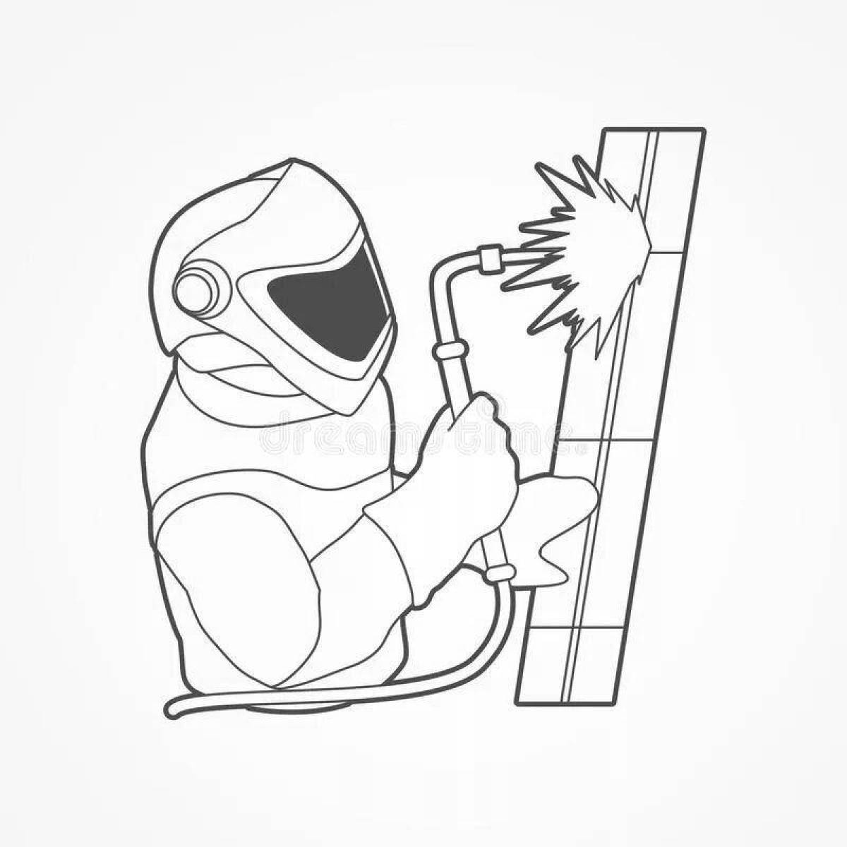 Colorful welder coloring page