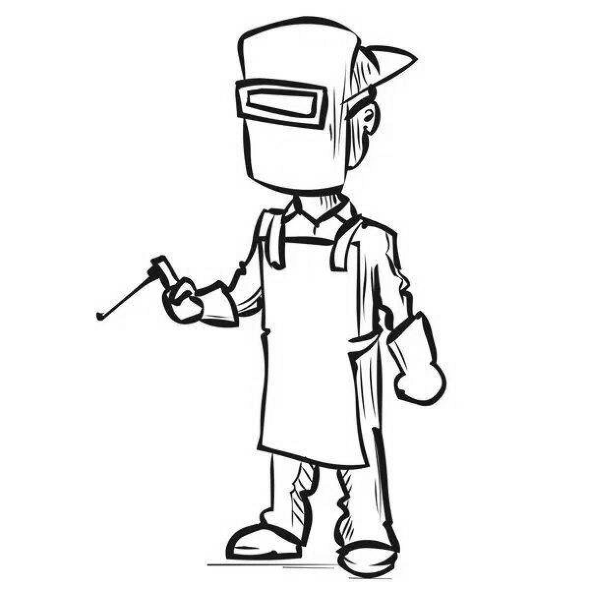 Playful welder coloring page
