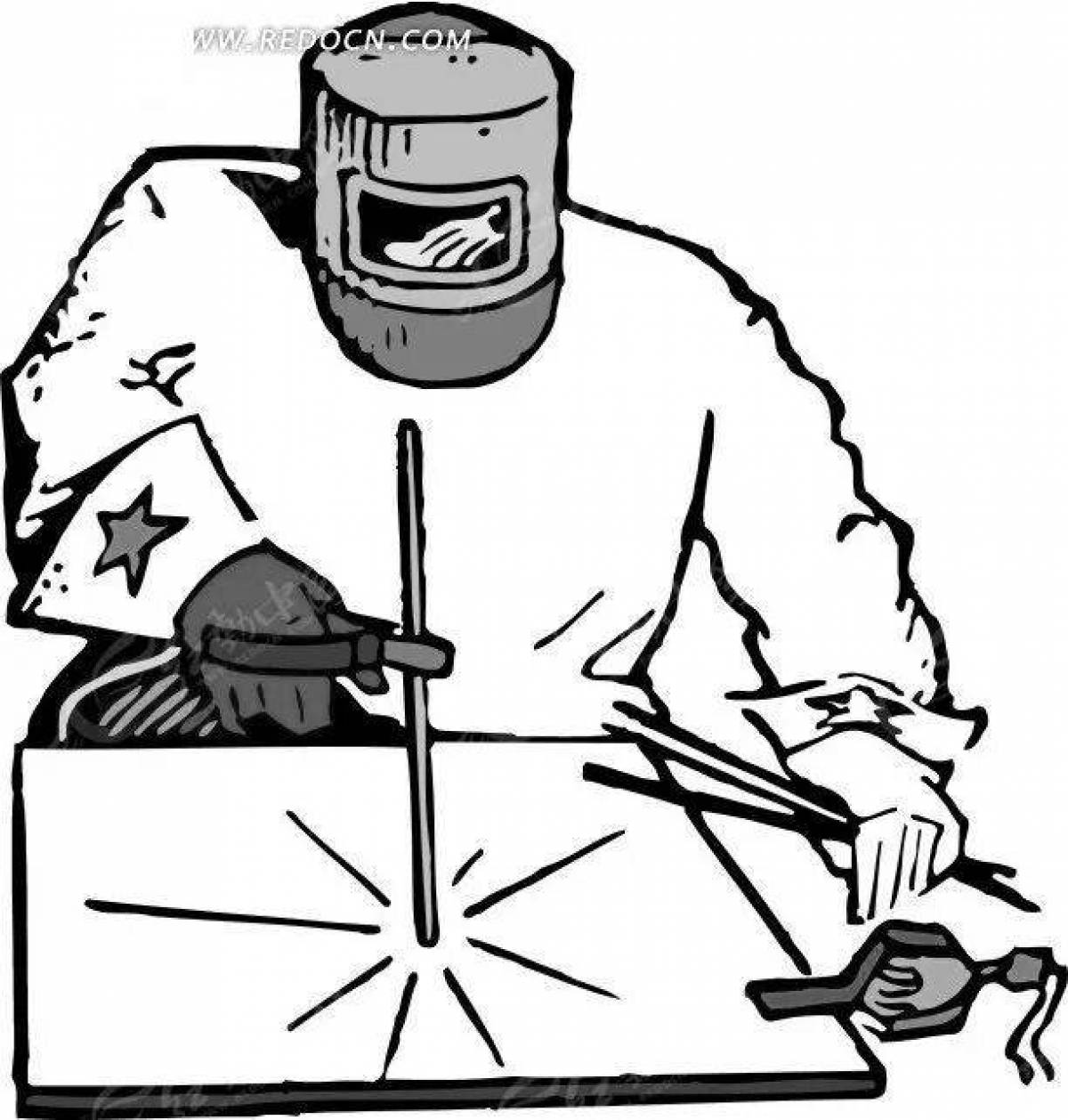 Intricate welder coloring page