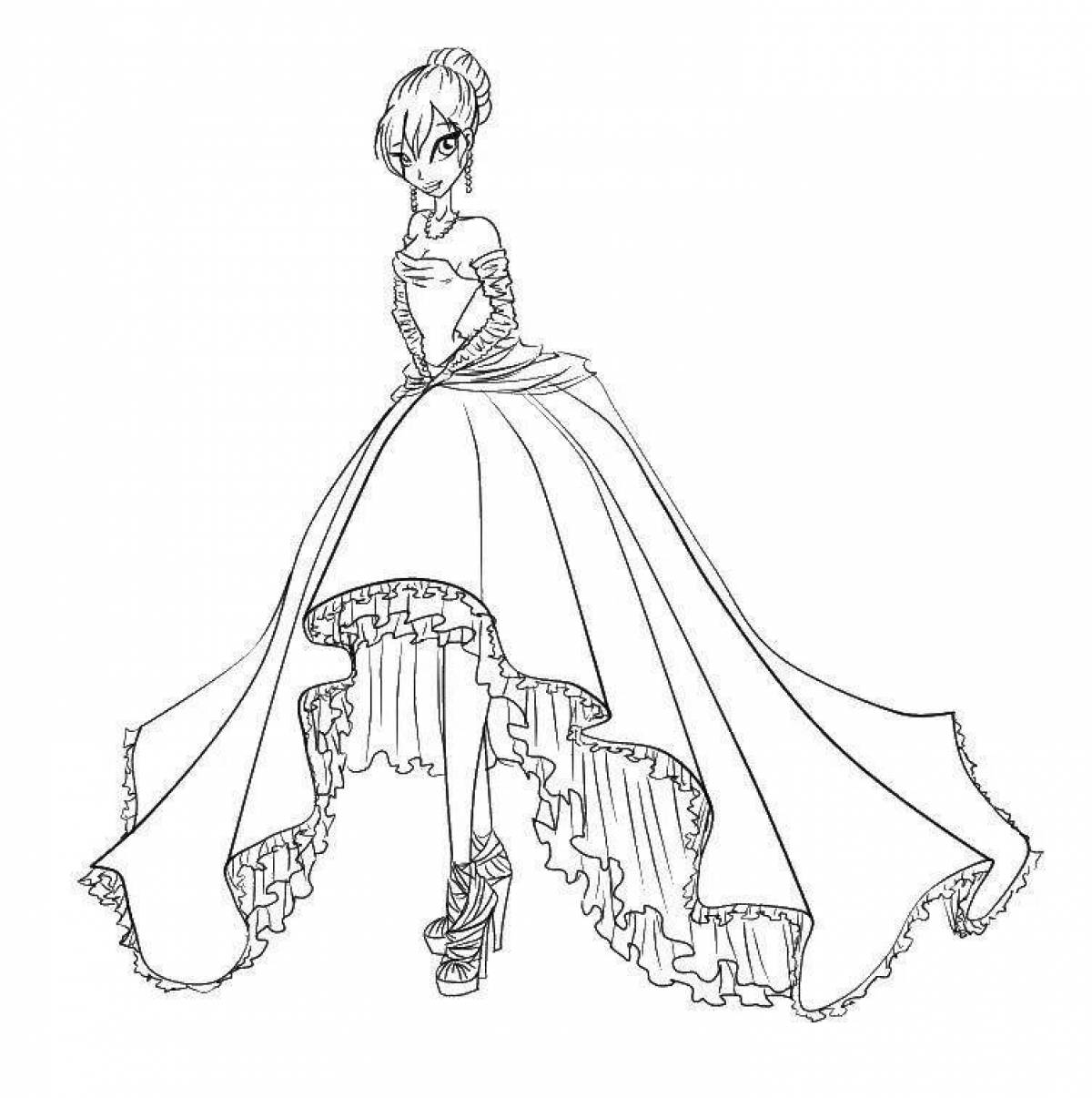 Раскраски Винкс Блум в бальном платье