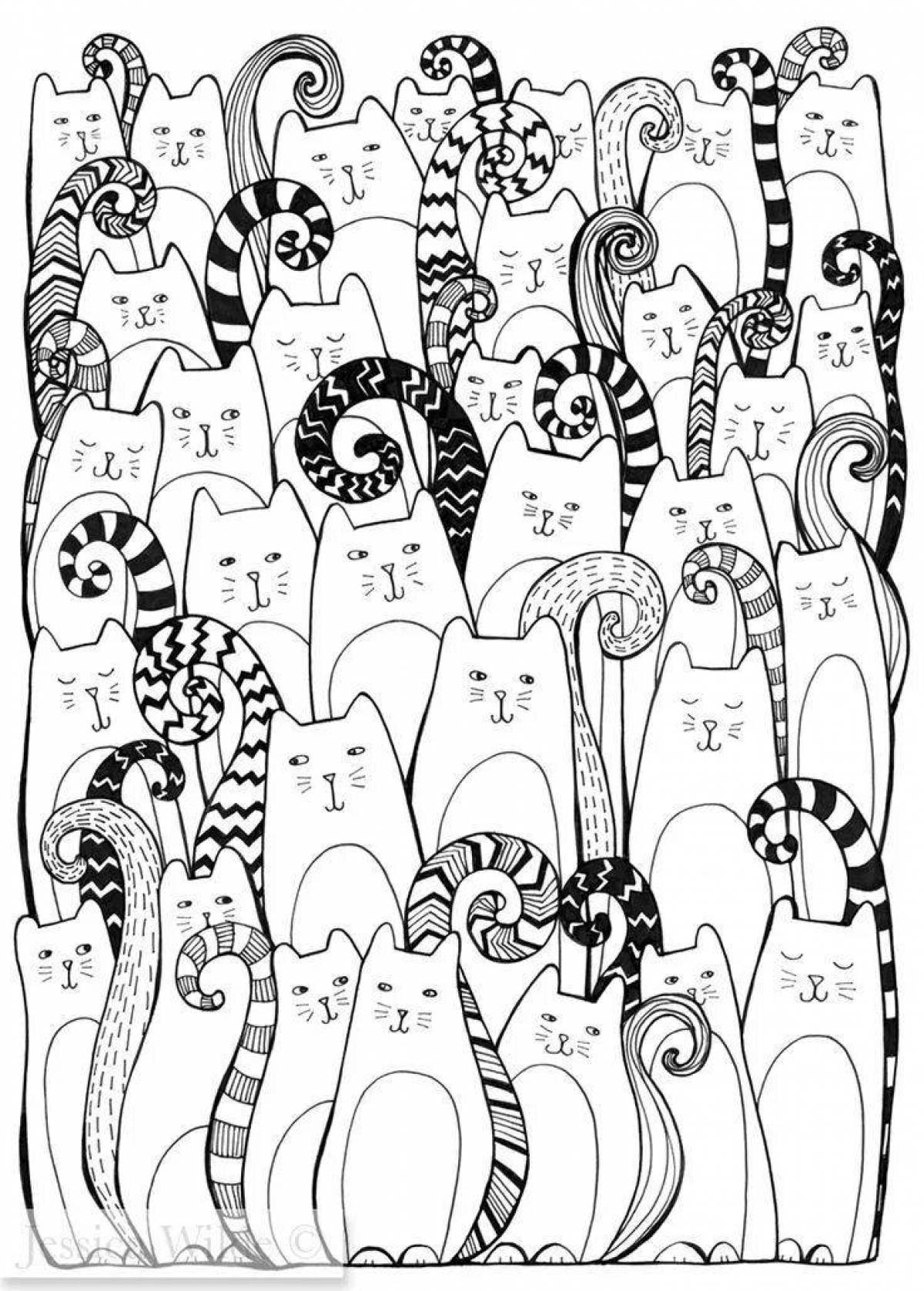 Joyful coloring with lots of cats
