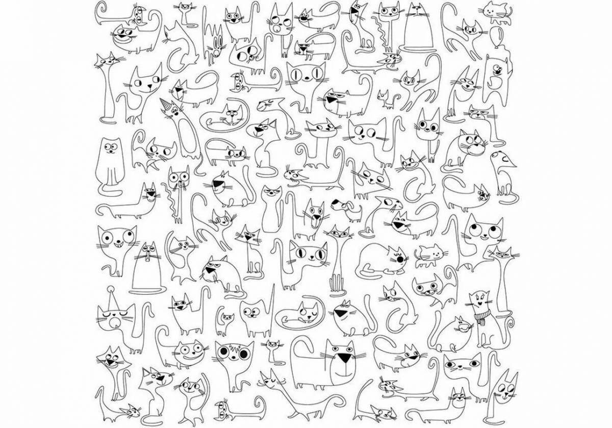 Exquisite coloring book with lots of cats