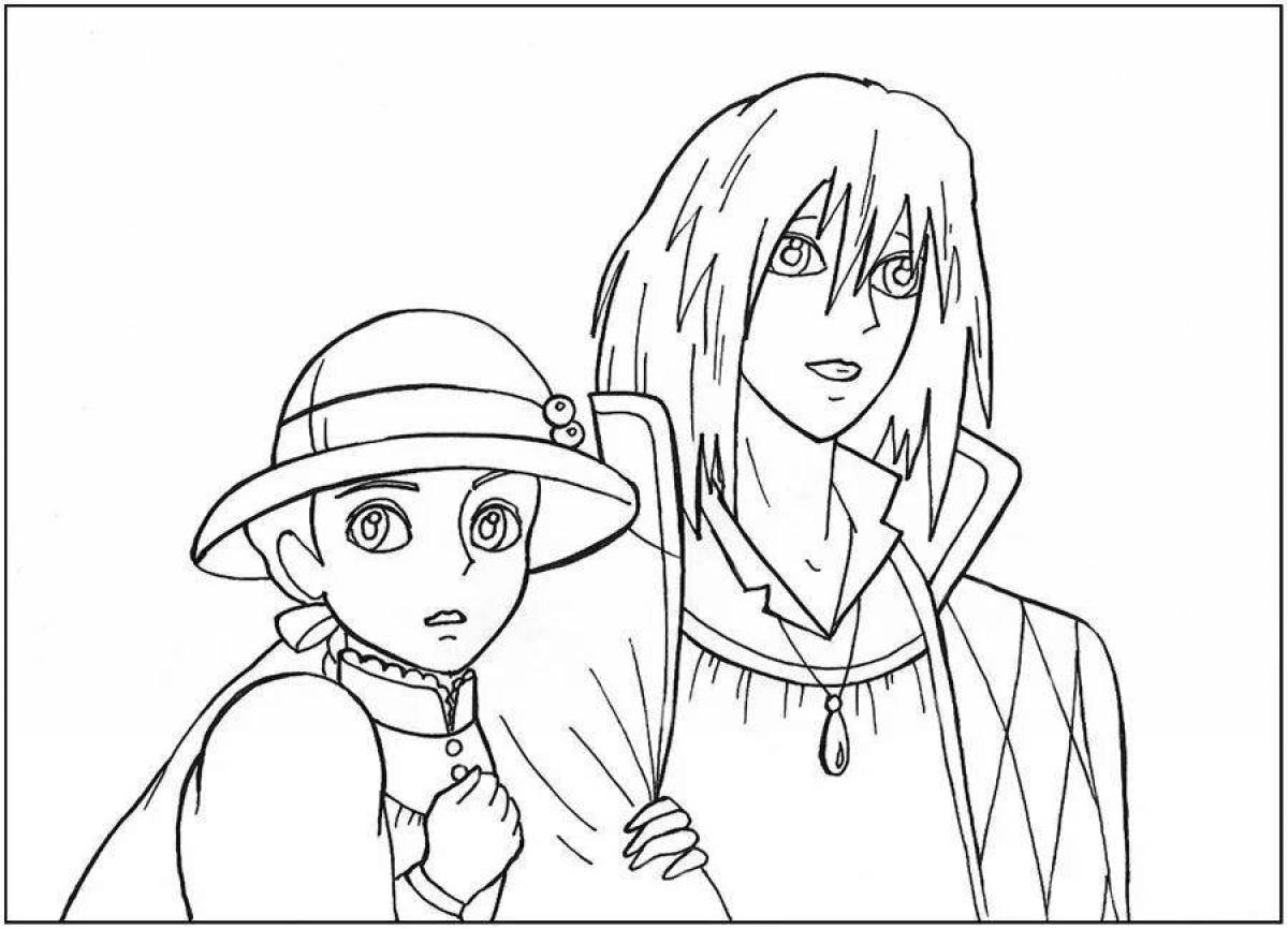 Adorable moving castle coloring page