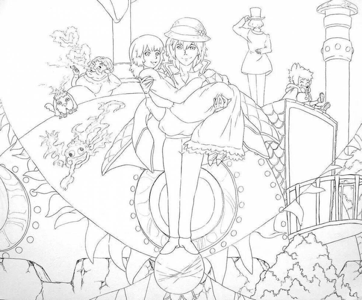 Glitter moving castle coloring page