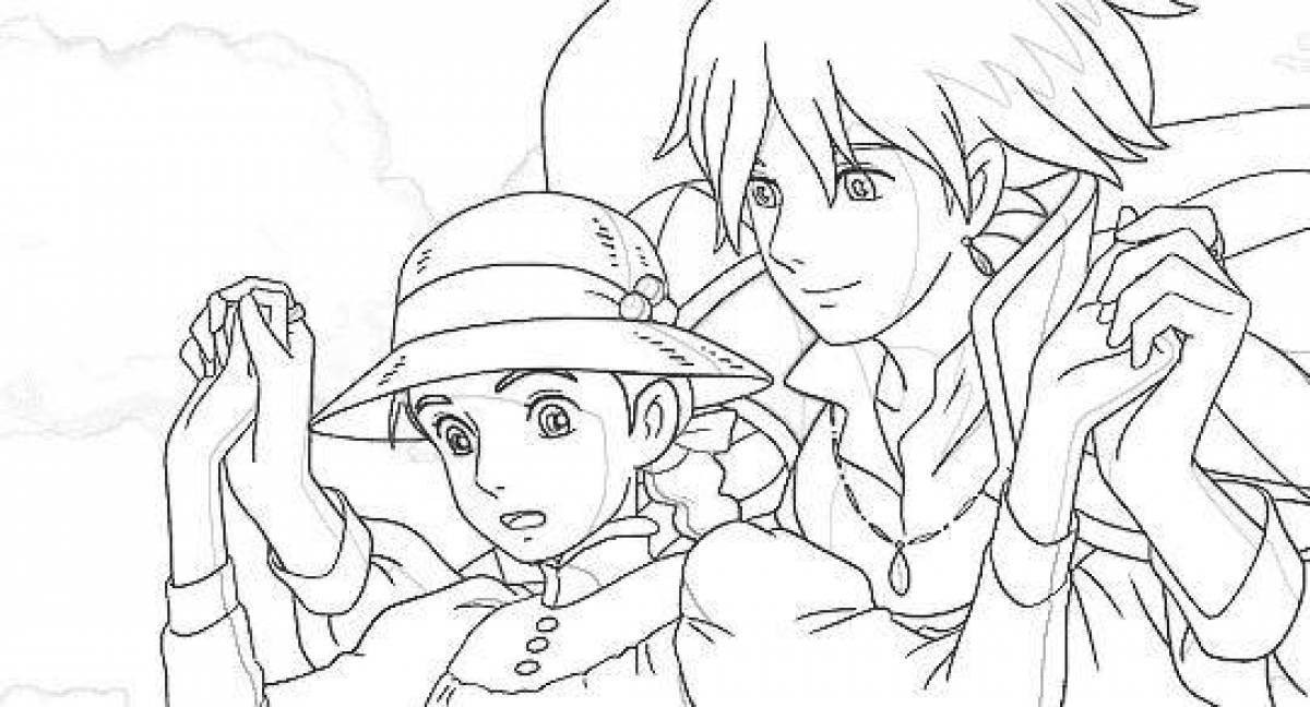 Gorgeous moving castle coloring page