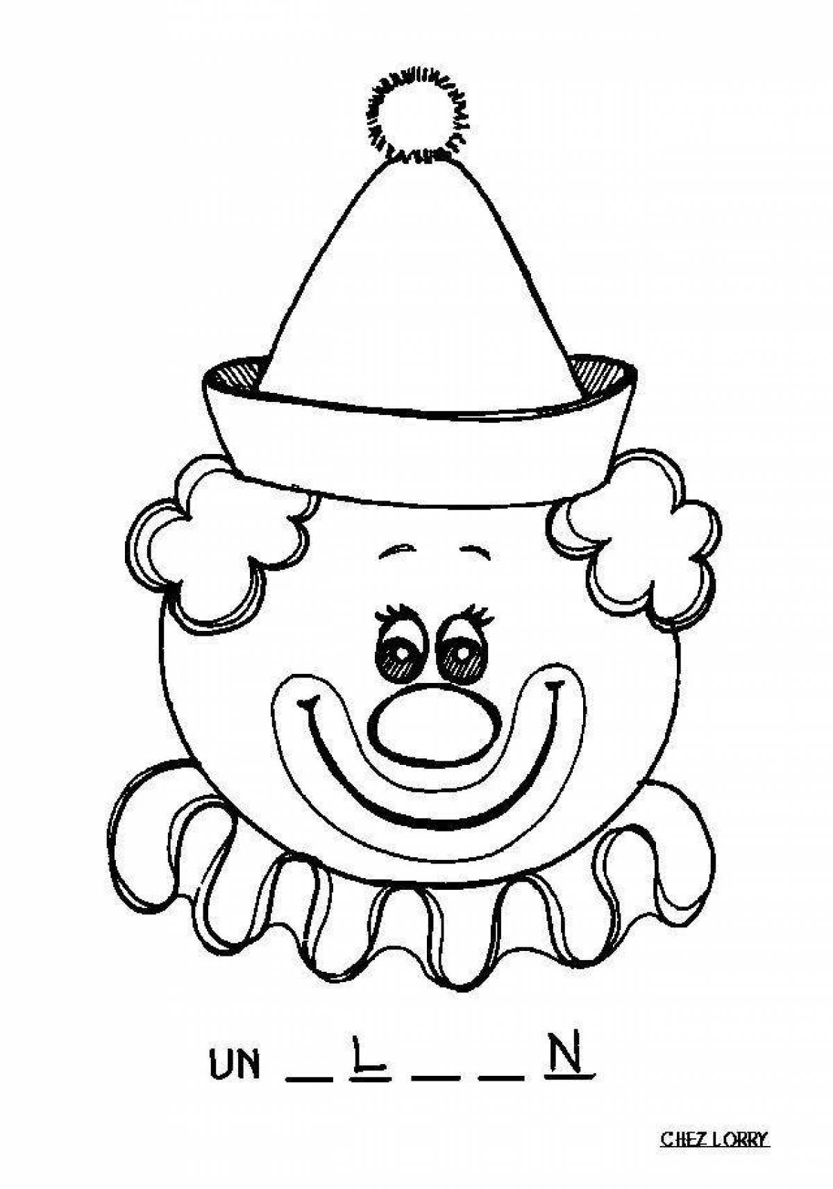 Colorful clown face coloring page