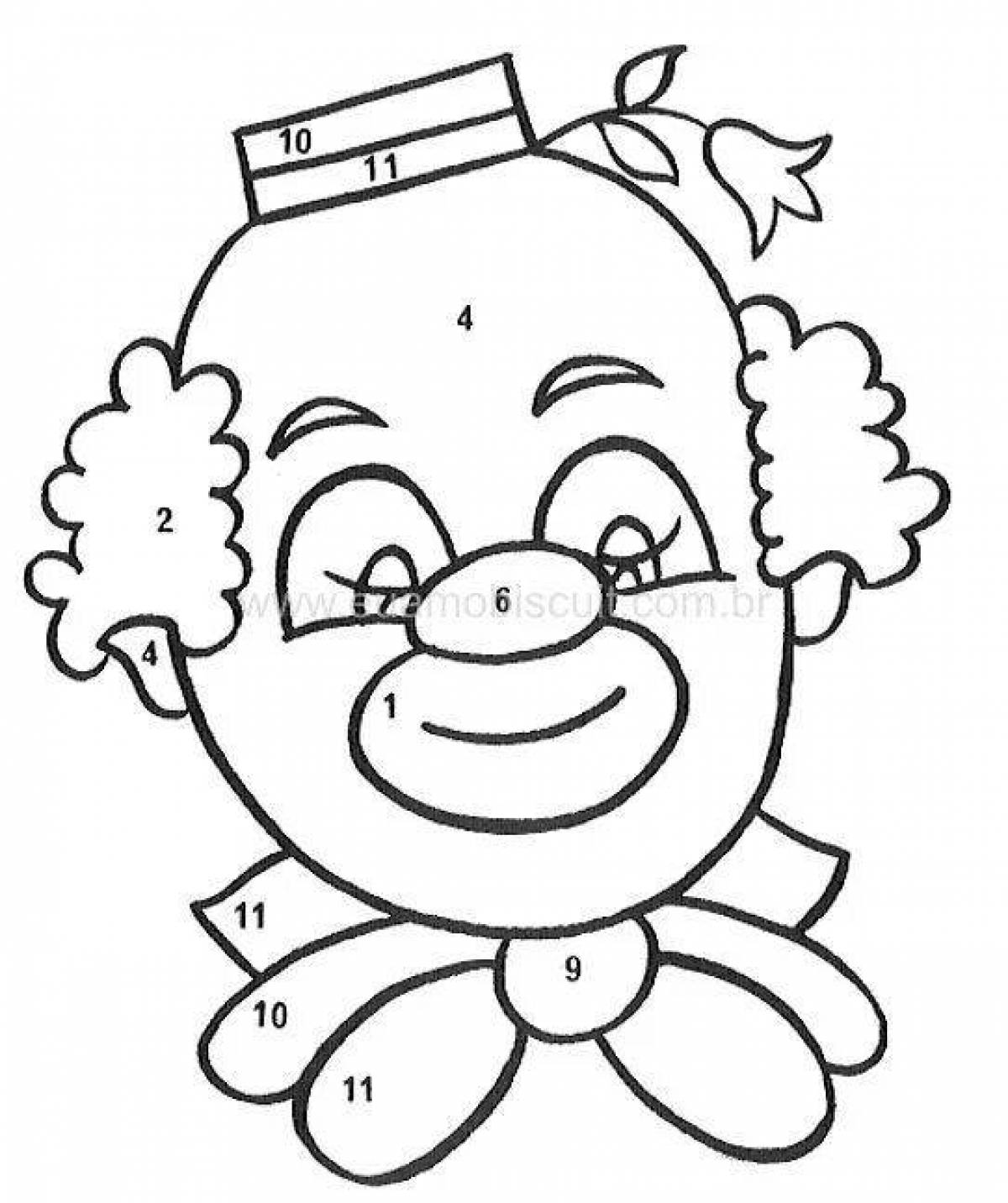 Zany clown face coloring page