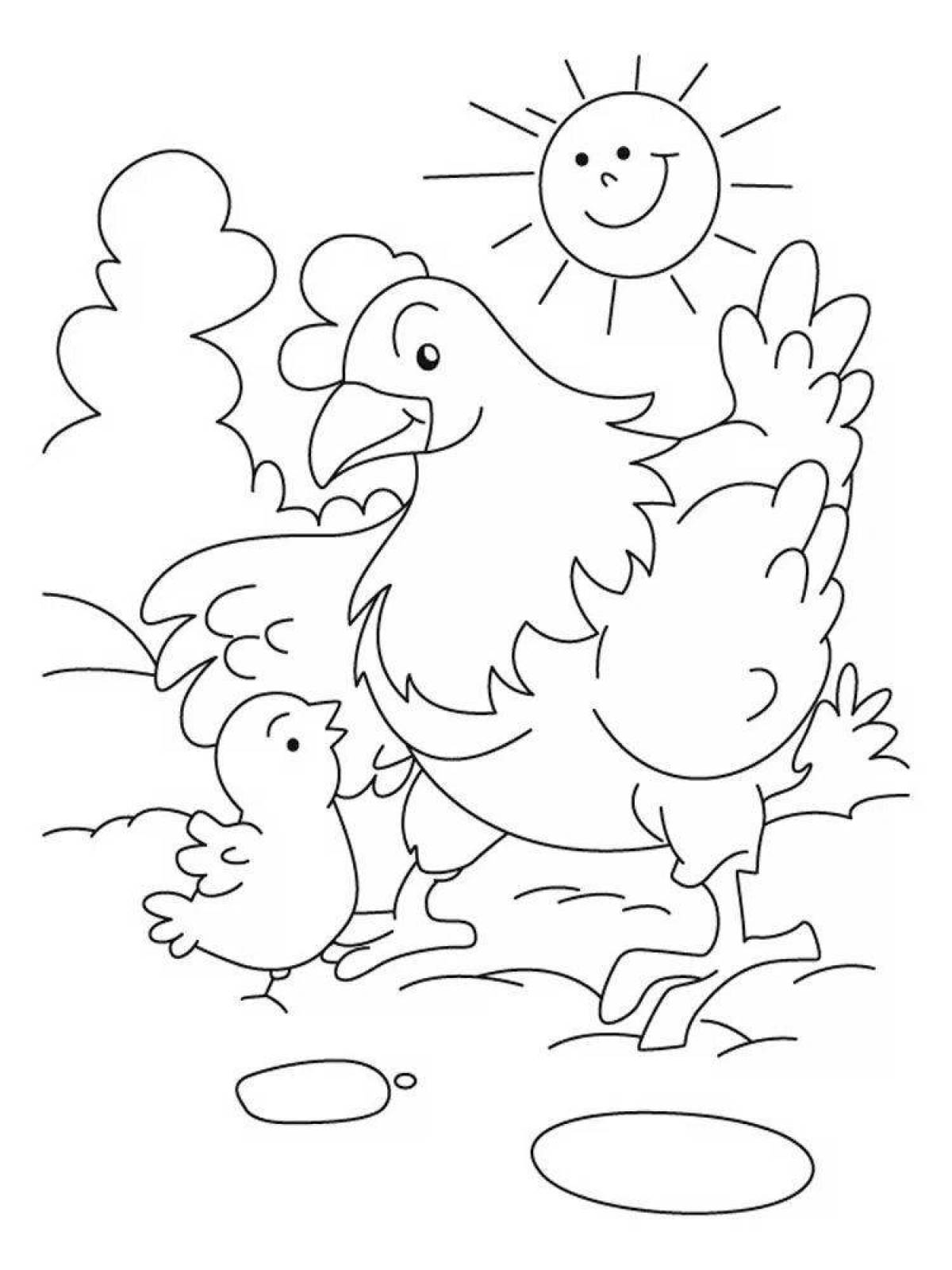 Пушистая курица с цыплятами