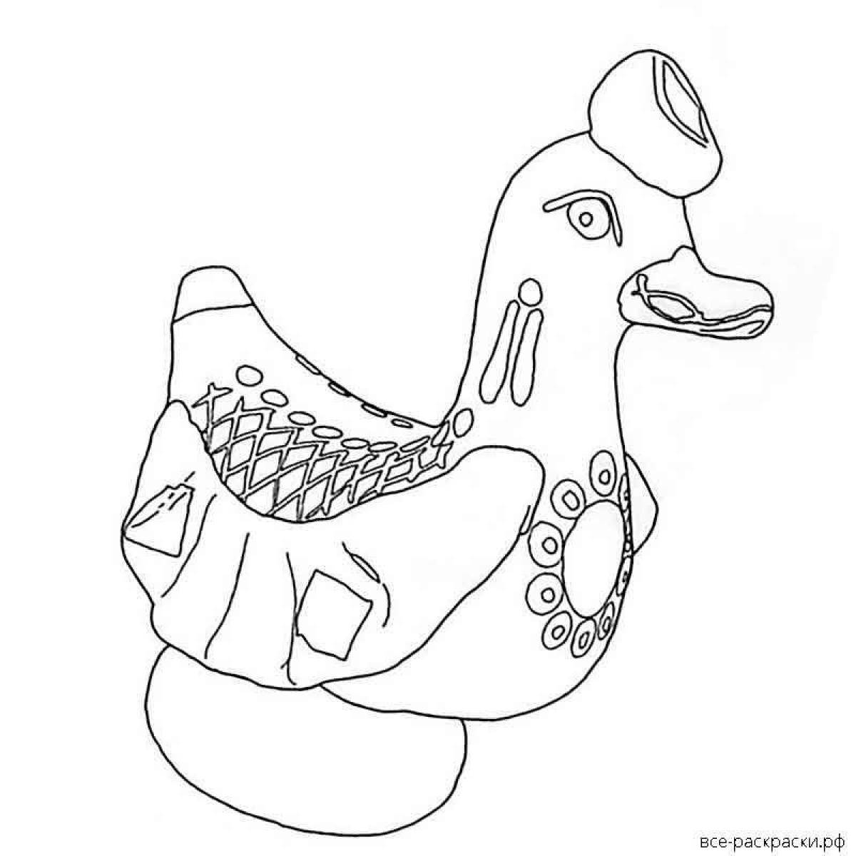 Playful Dymkovo duck, the second oldest coloring page