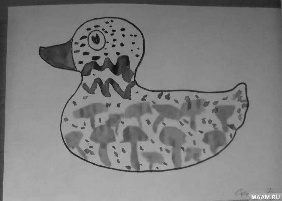 Чудесная дымковская утка вторая младшая раскраска