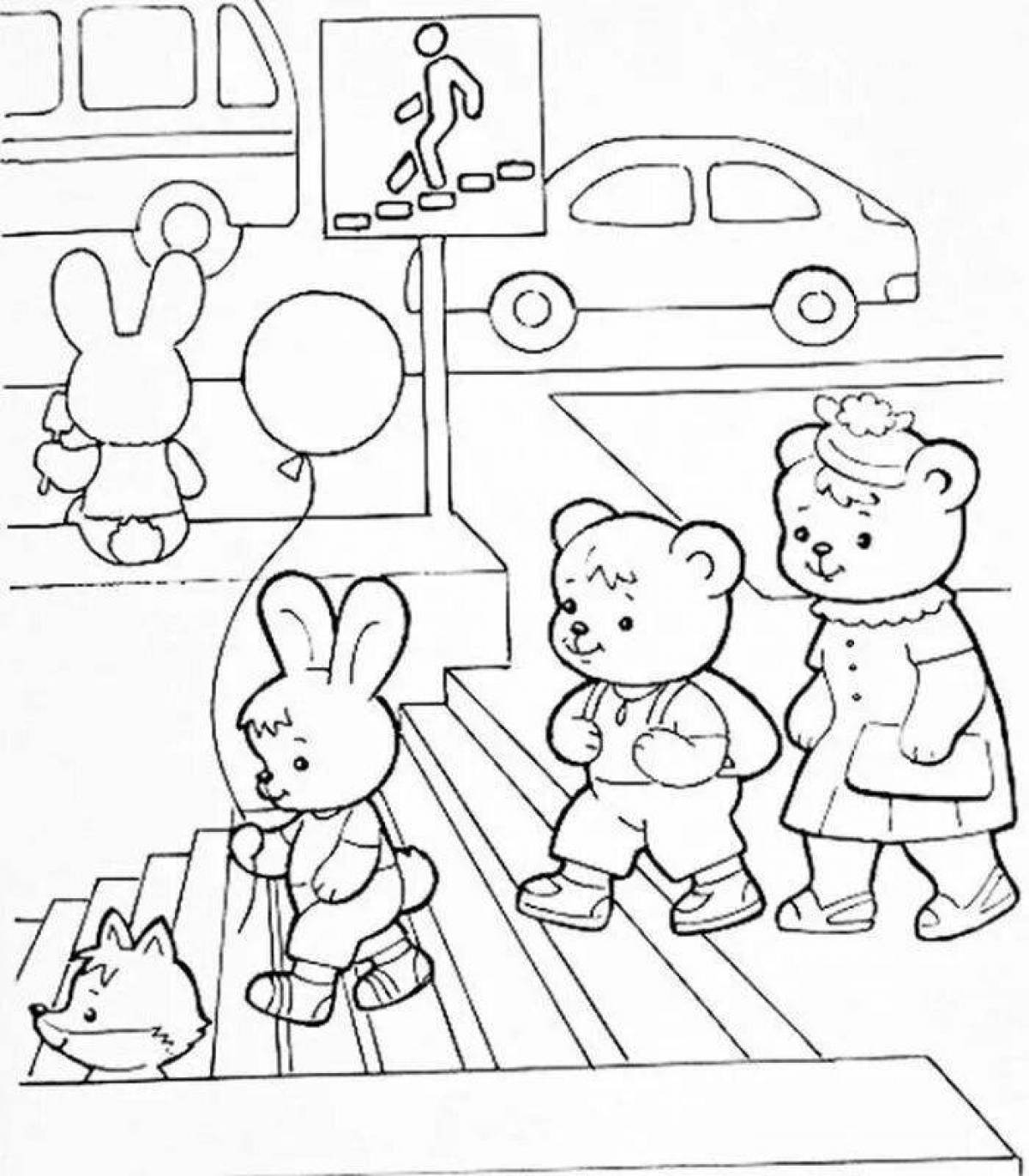 Colorful rules of the road coloring for children 6-7 years old