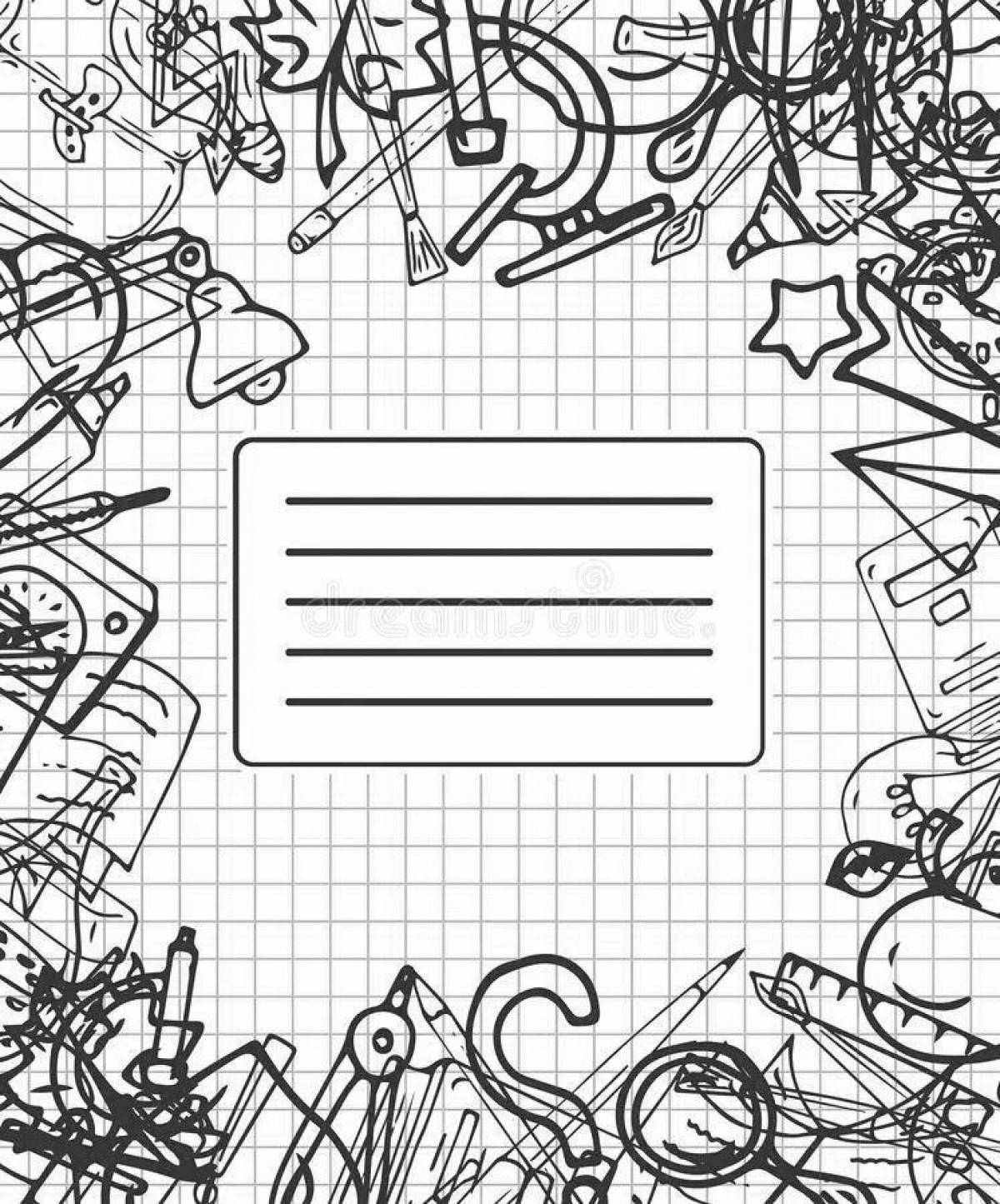 Color-blitzing coloring page cover for notebooks
