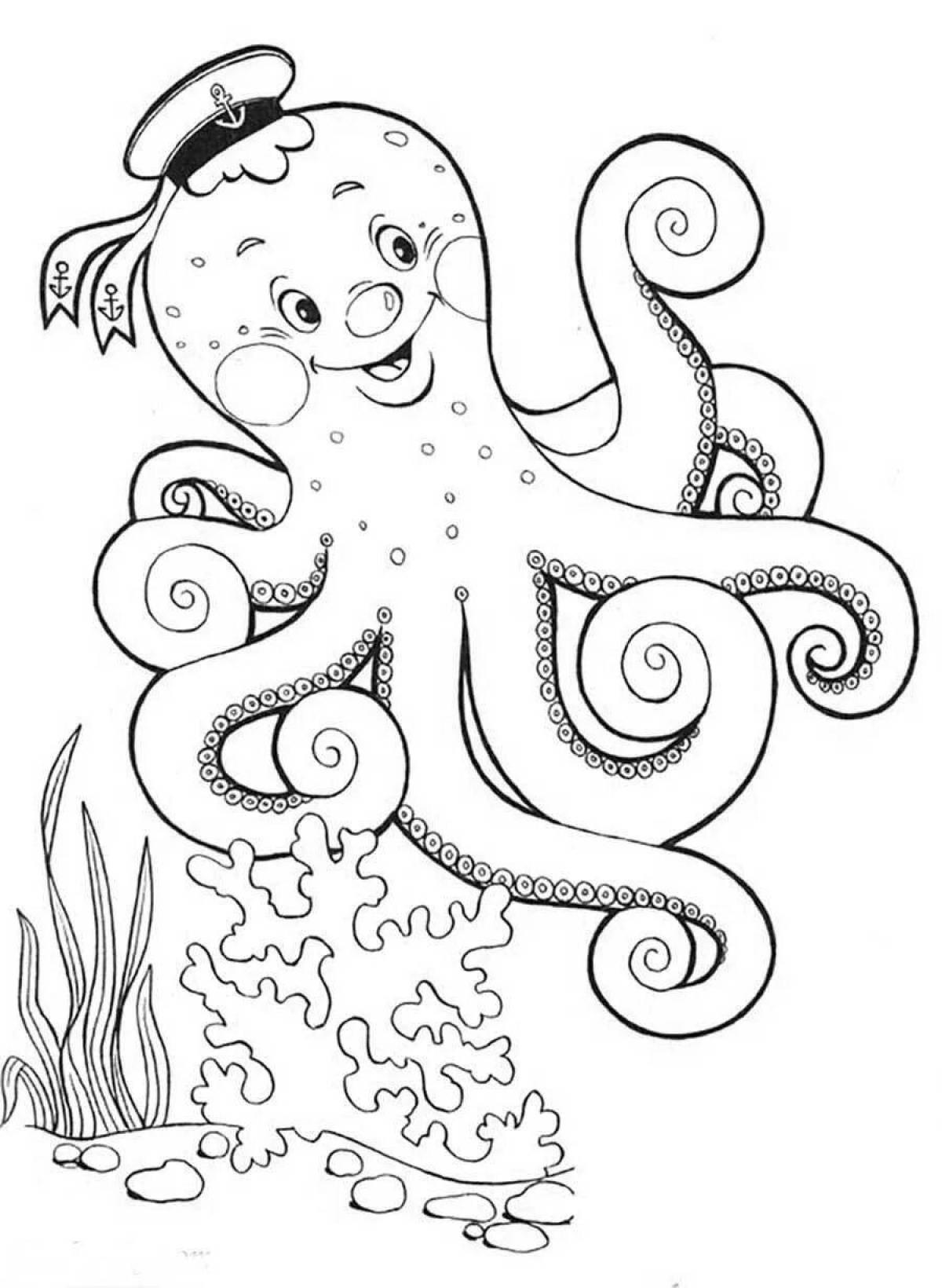 Coloring book playful octopus