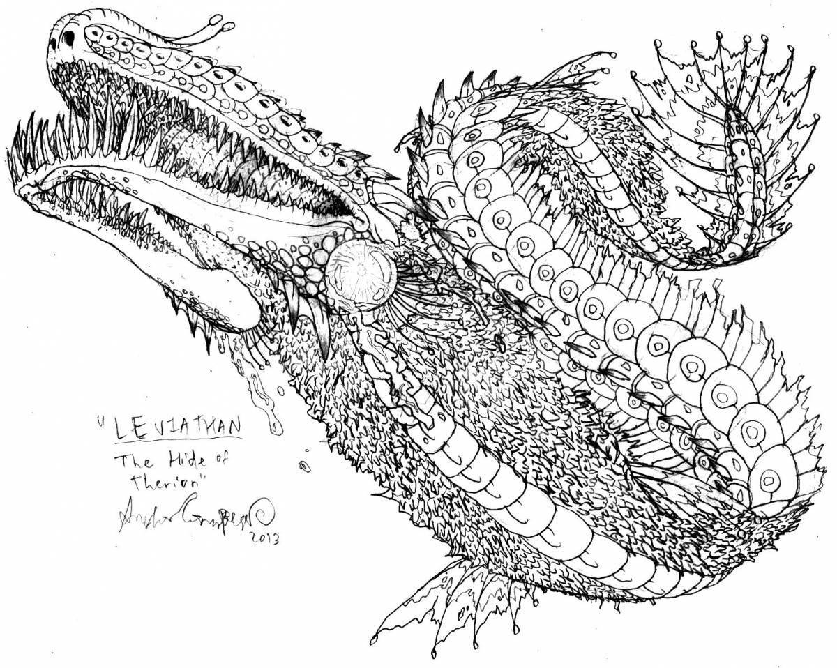 Colorfully illustrated leviathan coloring page