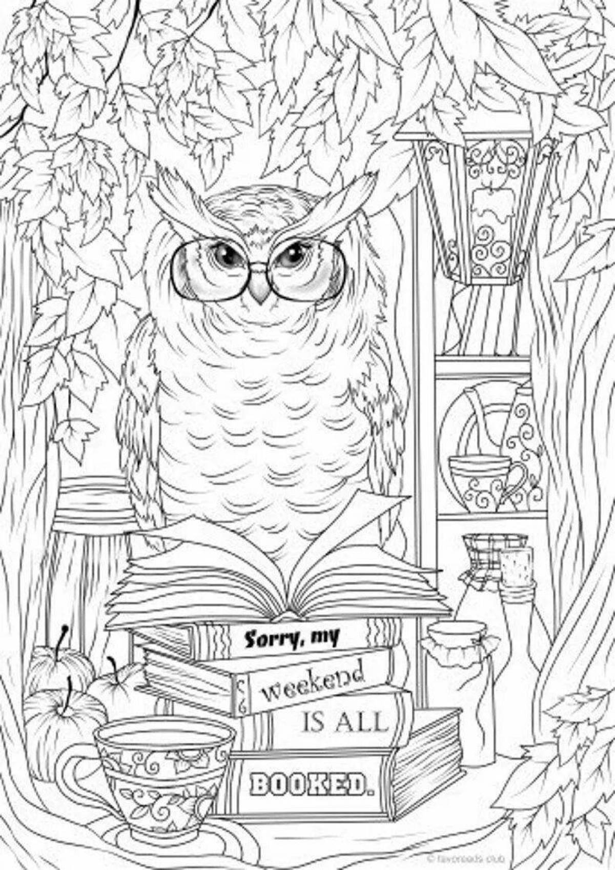 Smart owl coloring page animated