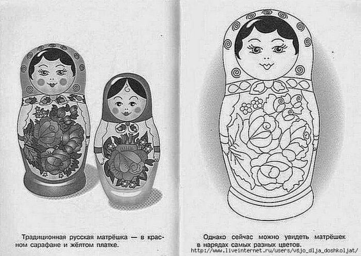 Coloring book shining Semyonov matryoshka