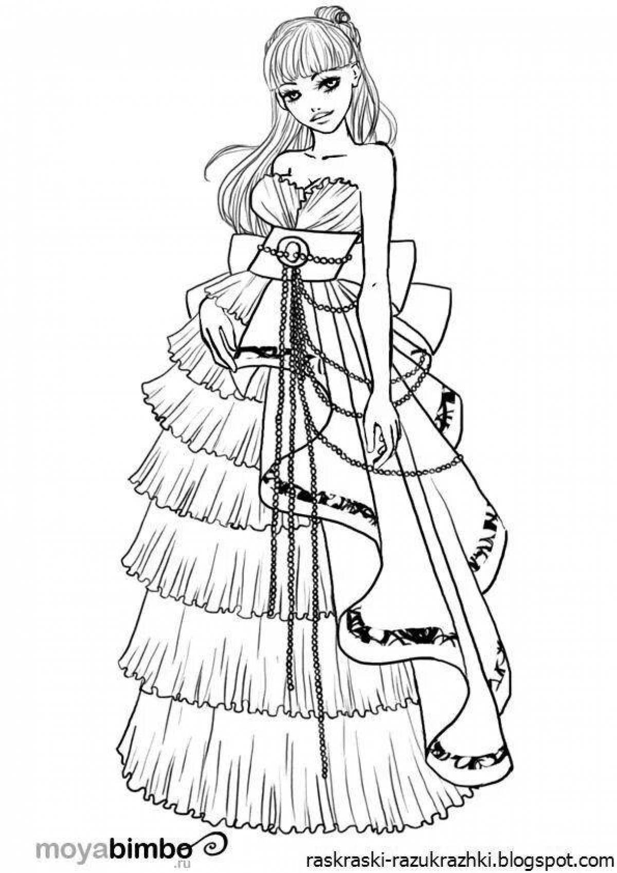 Гламурная раскраска девушки в платье