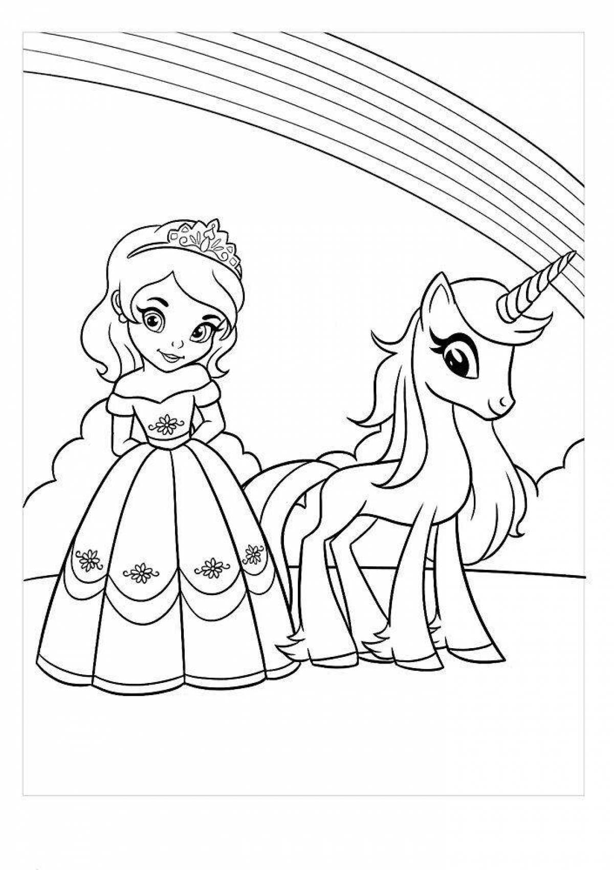 Adorable princess coloring with unicorn