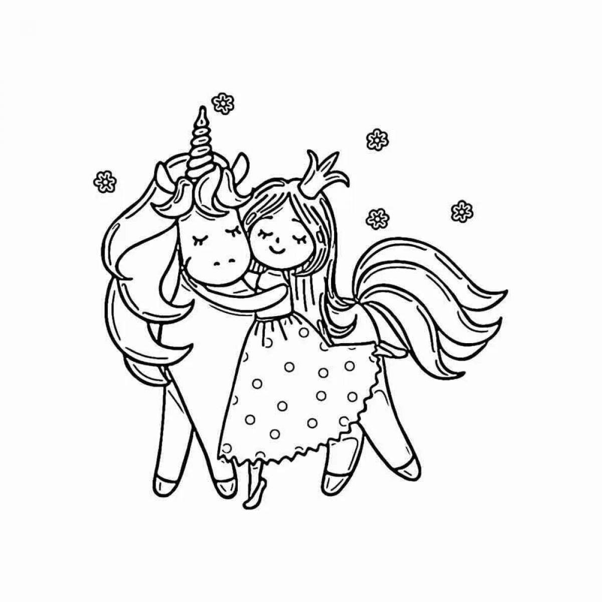 Elegant coloring princess with unicorn