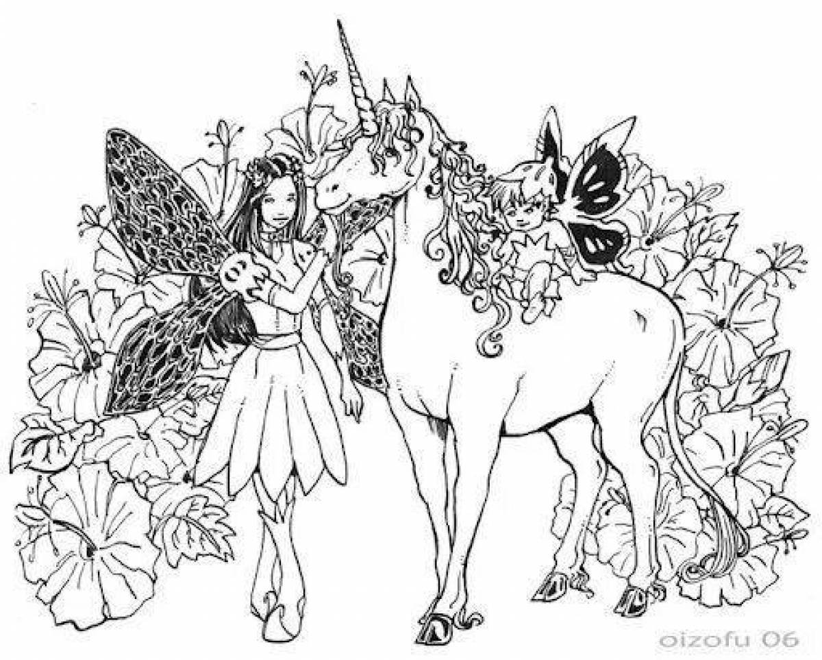 Princess coloring page with unicorn