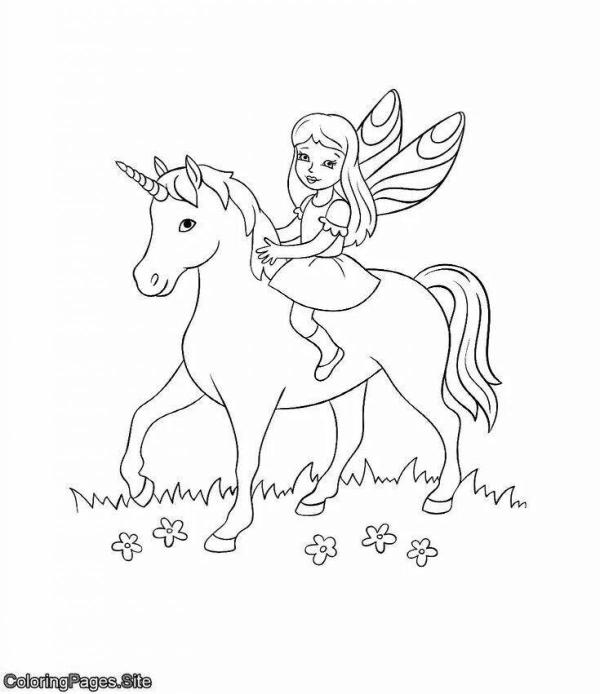 Princess with unicorn playful coloring page