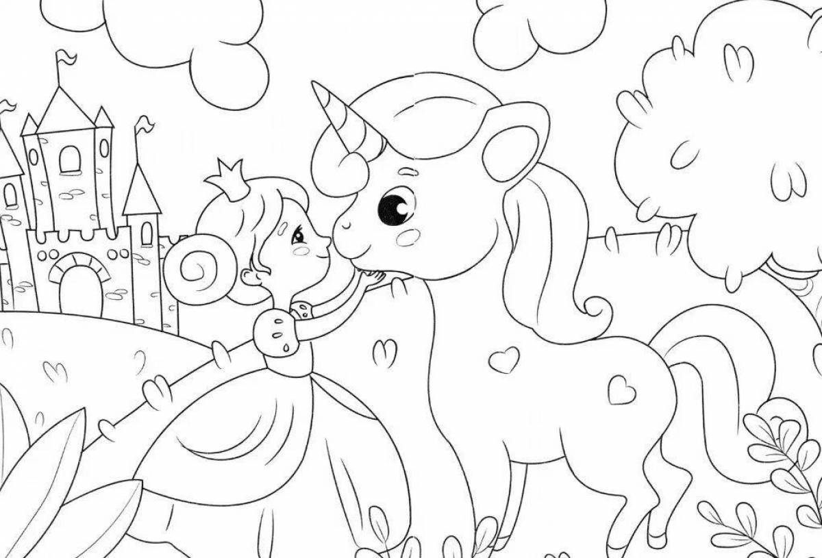Dazzling coloring princess with unicorn