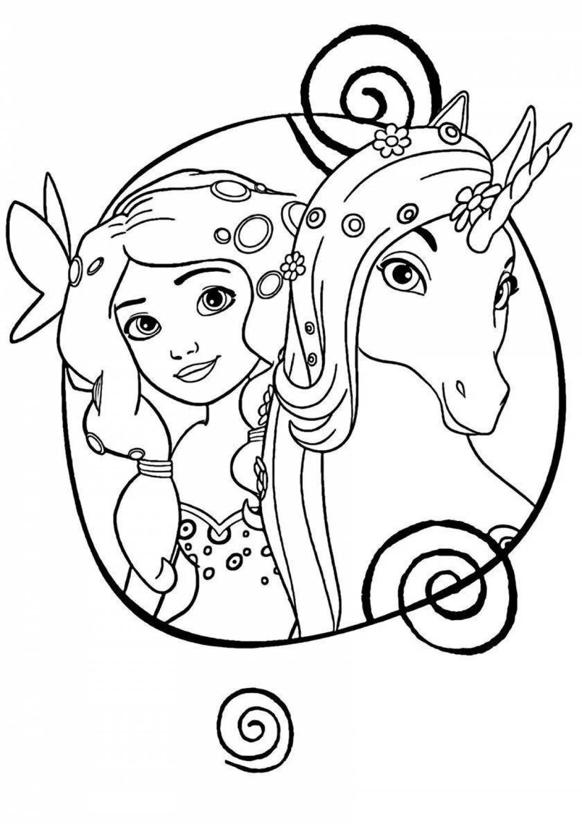 Exotic princess coloring with unicorn