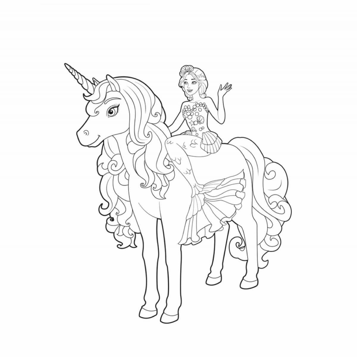 Glamour coloring princess with unicorn